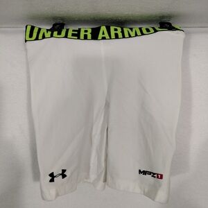 Under Armour White Shorts with Black and Neon Green Waistband